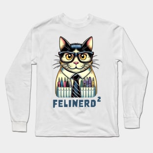 Felinerd Squared, Hipster Cat T-Shirt, Feline Nerd with Glasses Graphic Tee, Funny Cat Lover Gift, a square cat squared Long Sleeve T-Shirt